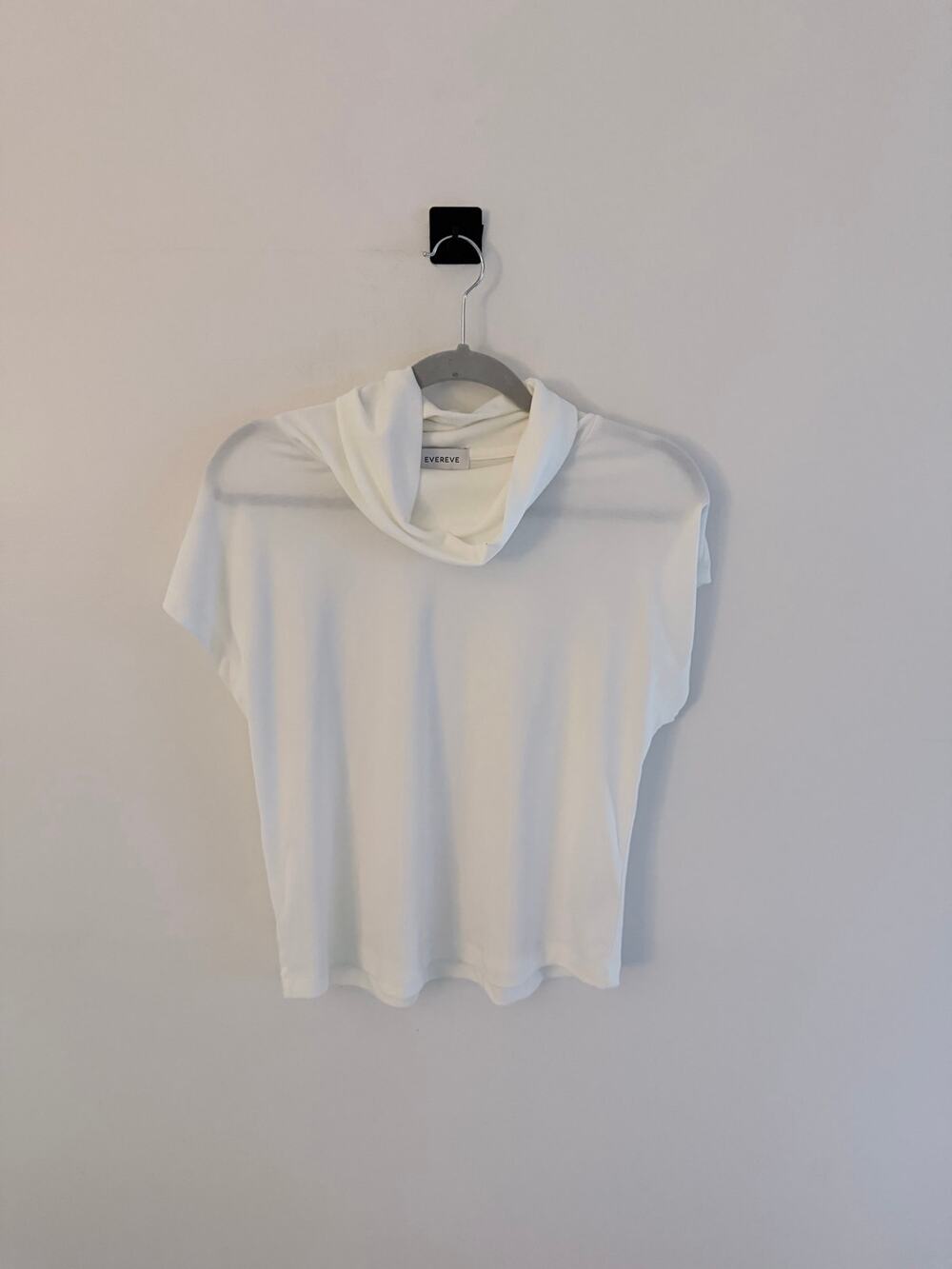 Evereve White Short-Sleeve Relaxed Draped Cowl Neck Lightweight Shirt-Size S